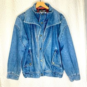 Vintage 90s Hot Spices Acid Wash Denim Bomber Jacket Bandana Print Lining Size M